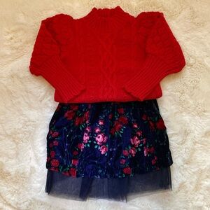 Janie and Jack Red Cable Knit Sweater & Rose Velvet Tulle Skirt NWT 18-24 mo